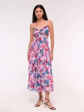 Abercrombie & Fitch Pink and Blue Floral Pleated Midi Dress
